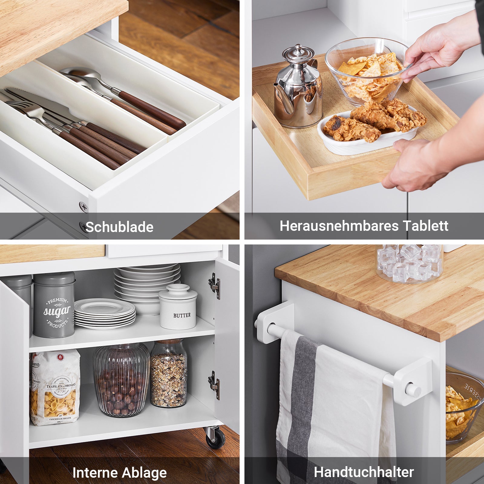 SoBuy | Carrello da cucina con piano di lavoro | Carrello di servizio con ruote | Bianco | 72x84x40cm FKW123-WN
