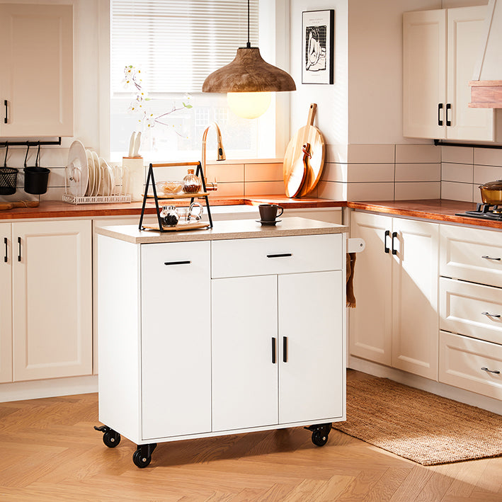 Prévente | SoBuy | Îlot de cuisine | avec étagère à épices | Buffet | Blanc | 105 x 92 x 46 cm | FKW126-WN