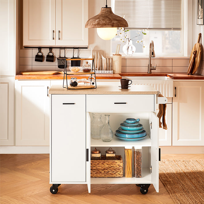 Prévente | SoBuy | Îlot de cuisine | avec étagère à épices | Buffet | Blanc | 105 x 92 x 46 cm | FKW126-WN