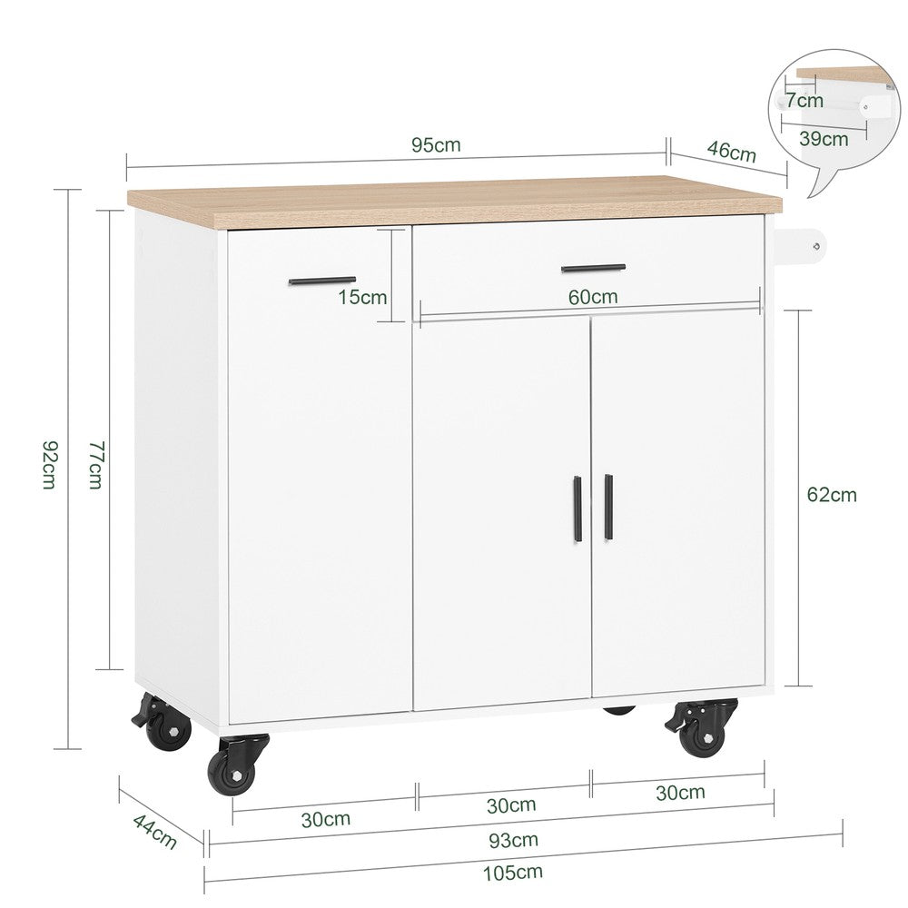 SoBuy | Kücheninsel | mit Gewürzregal | Sideboard | Weiß | 105x92x46cm | FKW126-WN