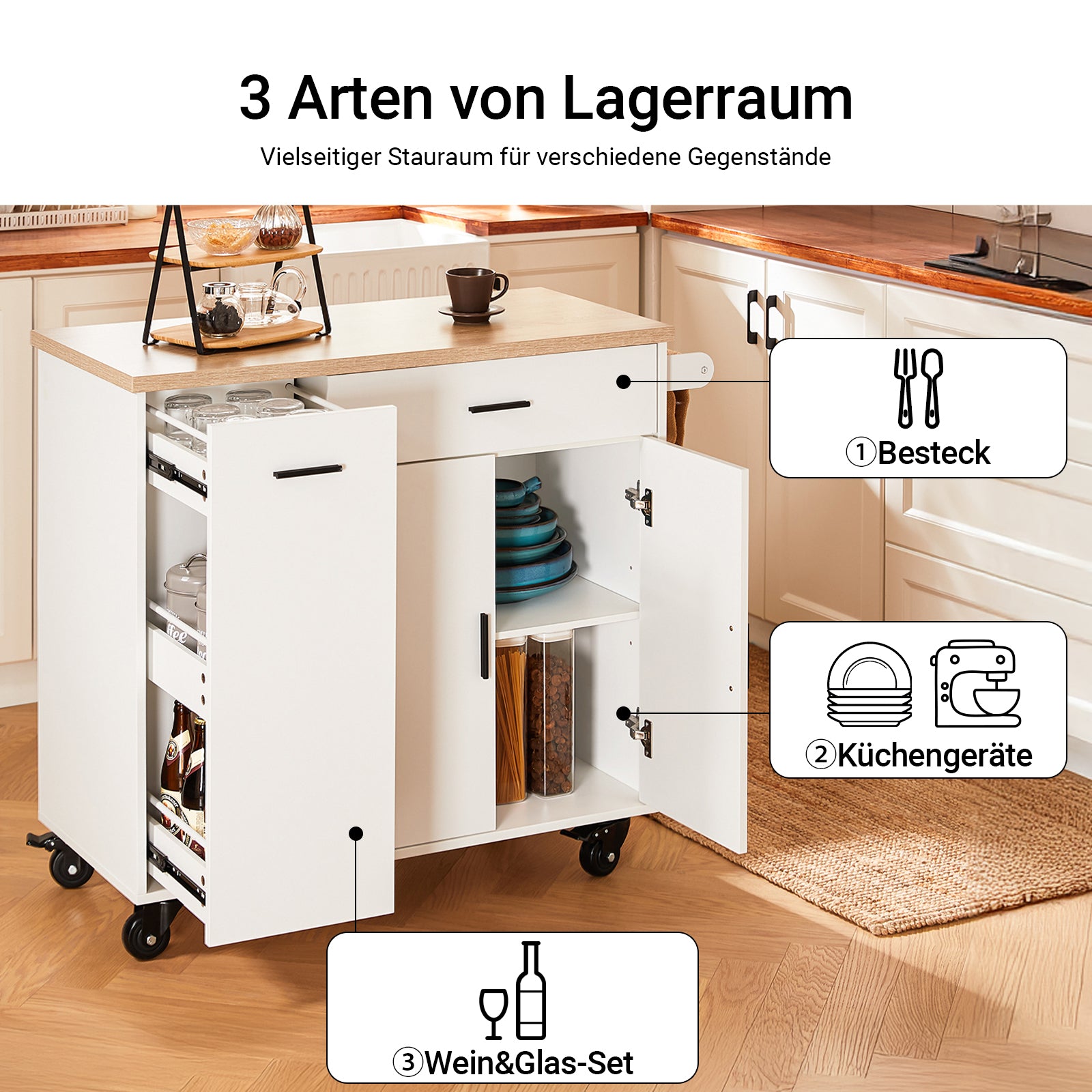 Prévente | SoBuy | Îlot de cuisine | avec étagère à épices | Buffet | Blanc | 105 x 92 x 46 cm | FKW126-WN