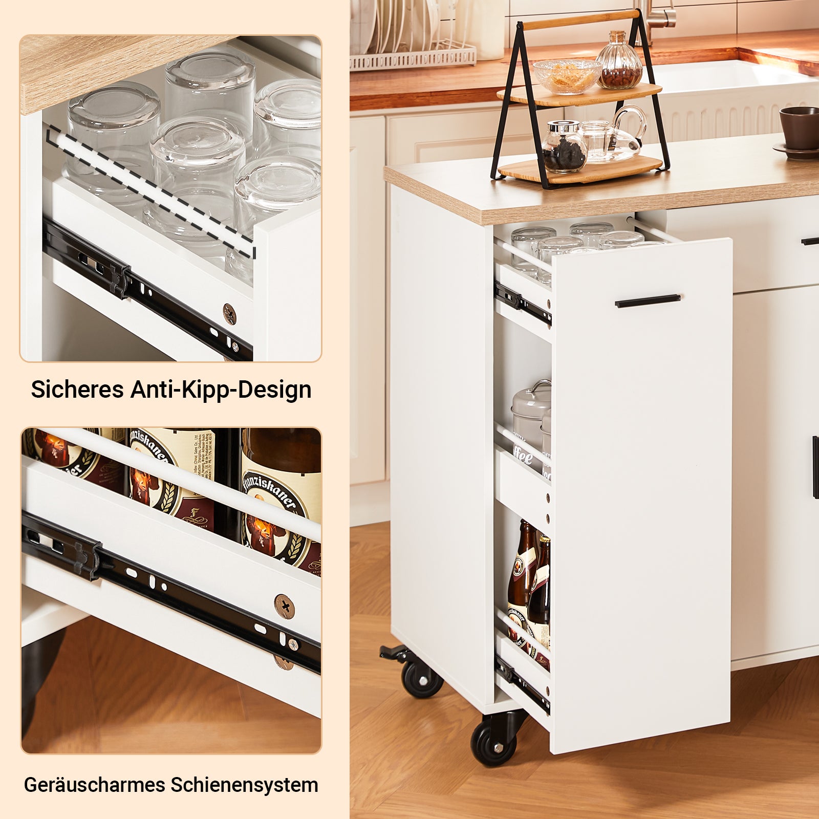 Prévente | SoBuy | Îlot de cuisine | avec étagère à épices | Buffet | Blanc | 105 x 92 x 46 cm | FKW126-WN