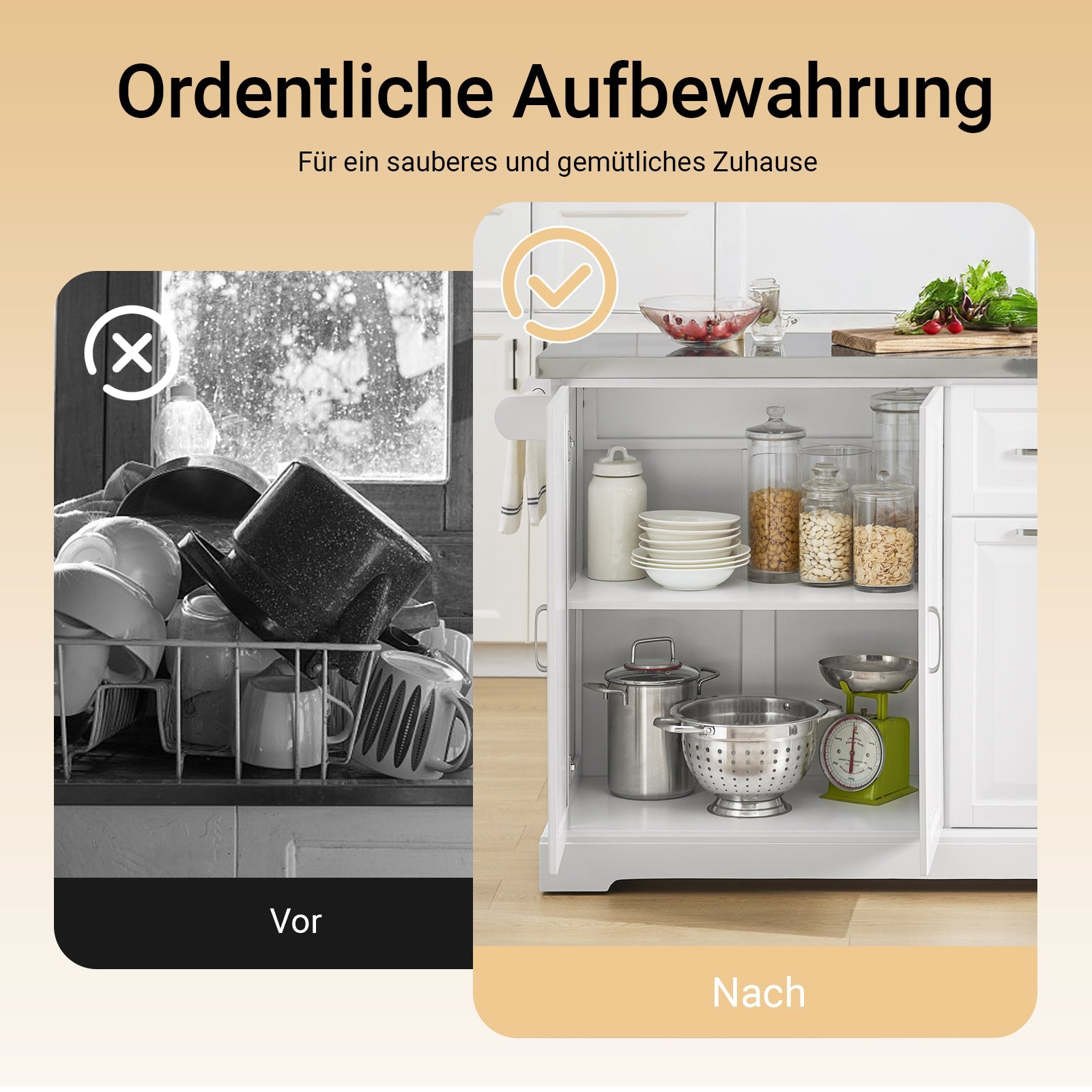 SoBuy | Îlot de cuisine avec 2 tiroirs | Chariot de cuisine avec plan de travail extensible | Meuble de cuisine Blanc | FKW128-ST