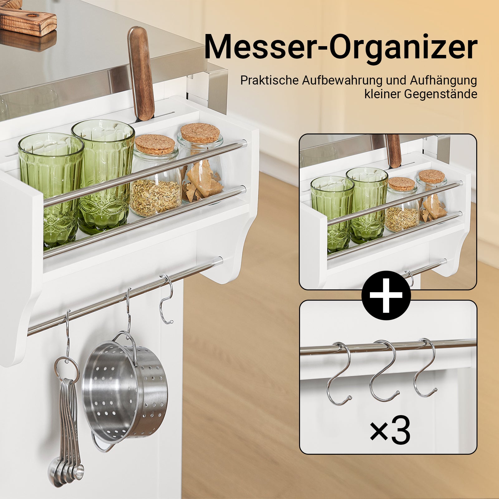 SoBuy | Kücheninsel mit 2 Schubladen | Küchenwagen mit erweiterbarer Arbeitsfläche | Küchenschrank Weiß | FKW128-ST