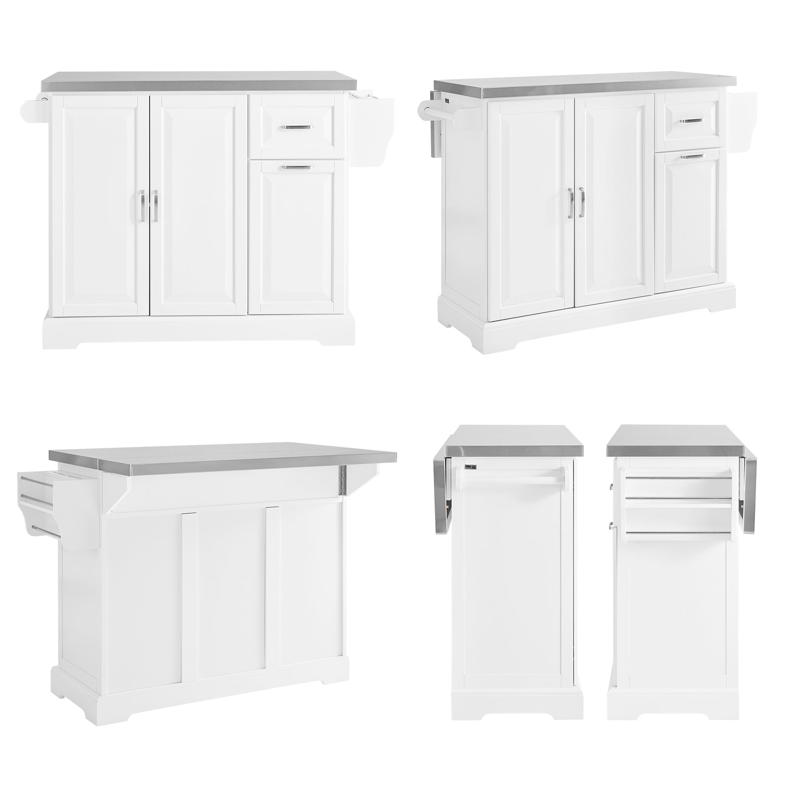 SoBuy | Kücheninsel mit 2 Schubladen | Küchenwagen mit erweiterbarer Arbeitsfläche | Küchenschrank Weiß | FKW128-ST