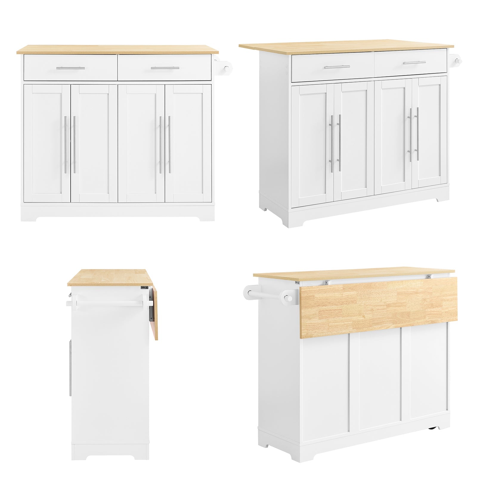 Prévente | SoBuy | Îlot de cuisine à roulettes | avec plateau coulissant | Tiroirs | Blanc | 113x91x(44-69) cm | FKW129-WN