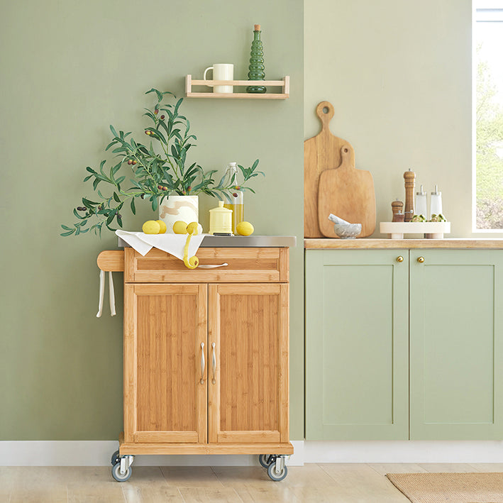SoBuy | Carrello da cucina | Mobiletto da cucina in bambù | Carrello di servizio | FKW13-N