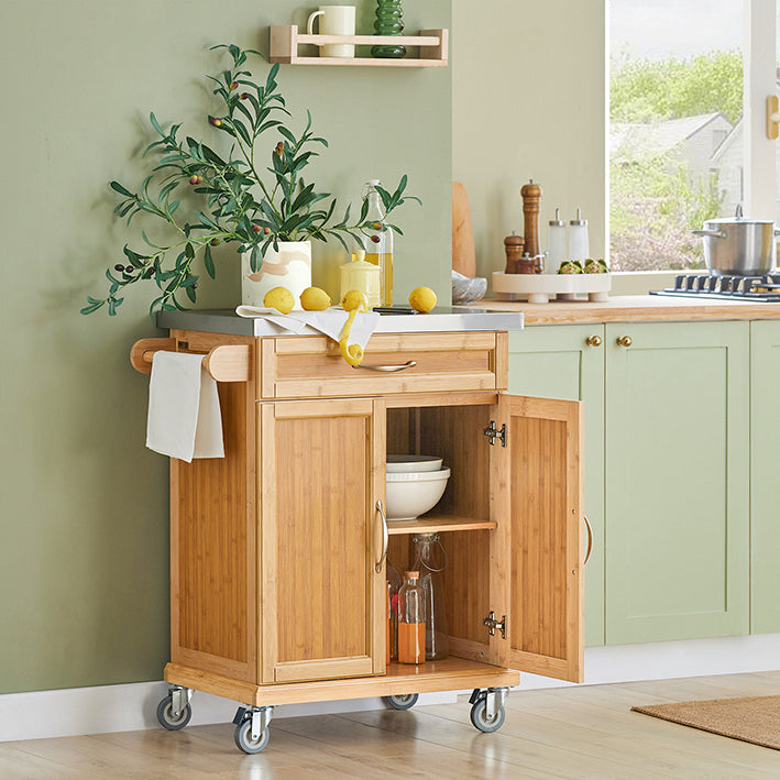 SoBuy | Carrello da cucina | Mobiletto da cucina in bambù | Carrello di servizio | FKW13-N