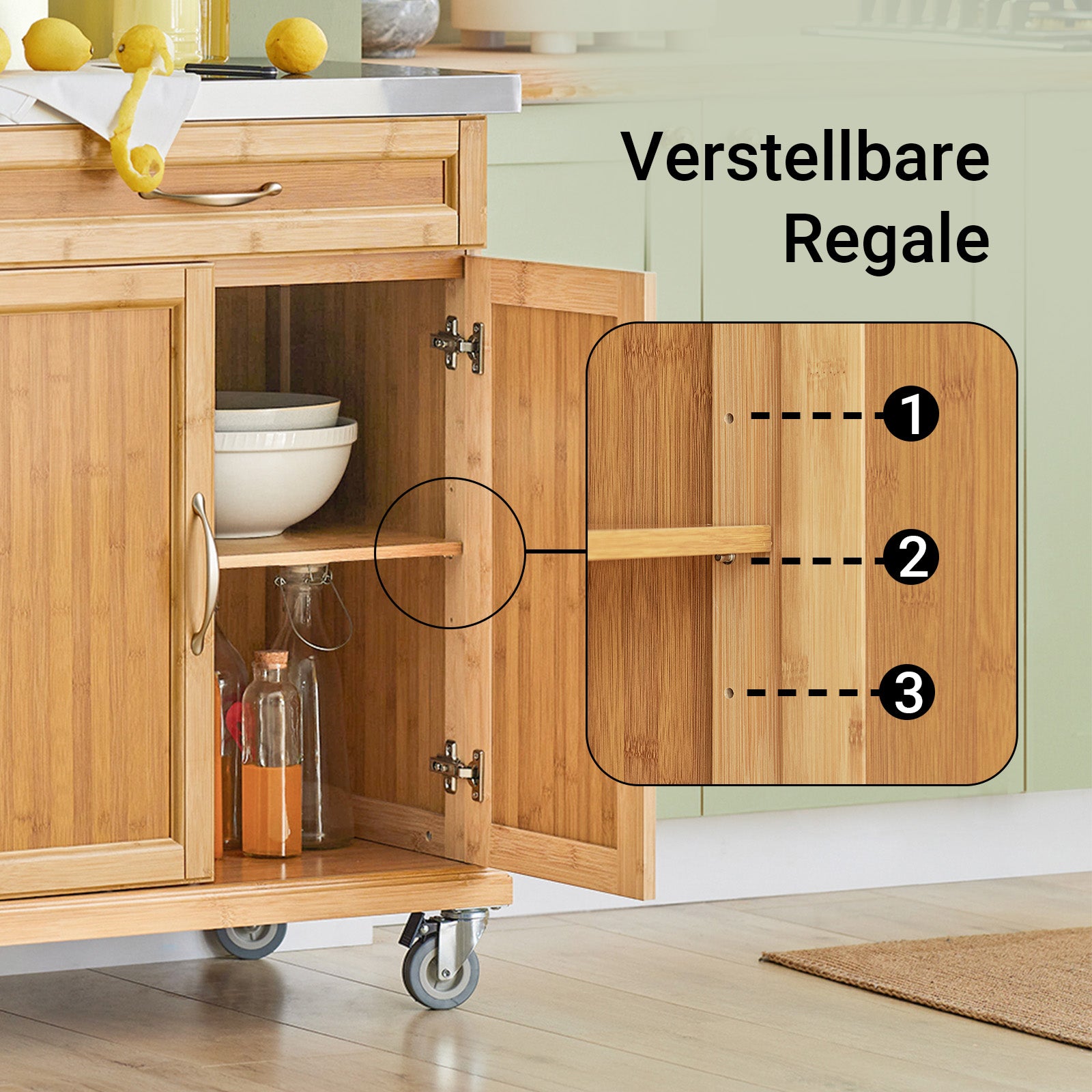 SoBuy | Chariot de cuisine | Meuble de cuisine en bambou | Chariot de service | FKW13-N