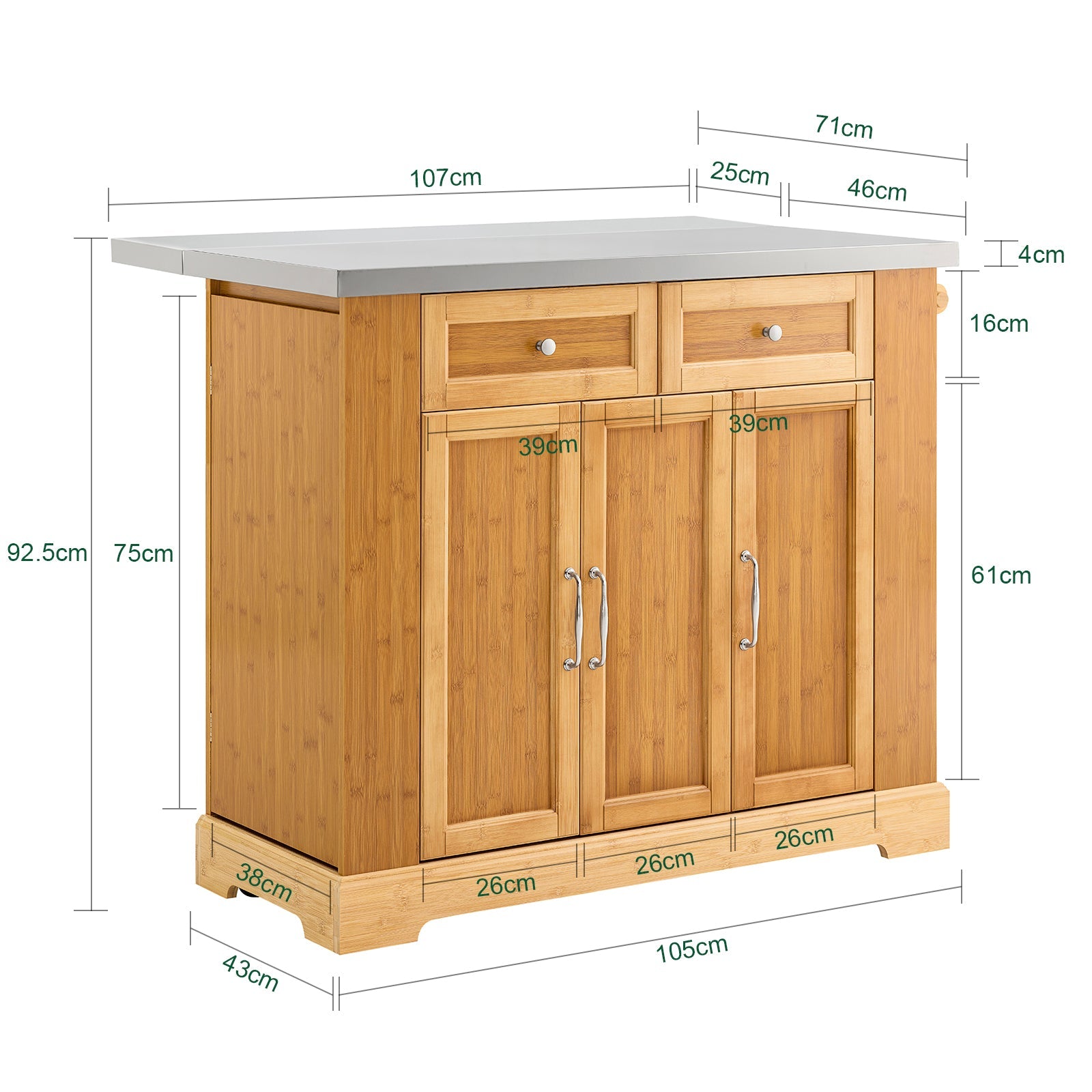 SoBuy | Îlot de cuisine | Desserte de cuisine avec plan de travail extensible | Meuble de cuisine en bambou | FKW130-N