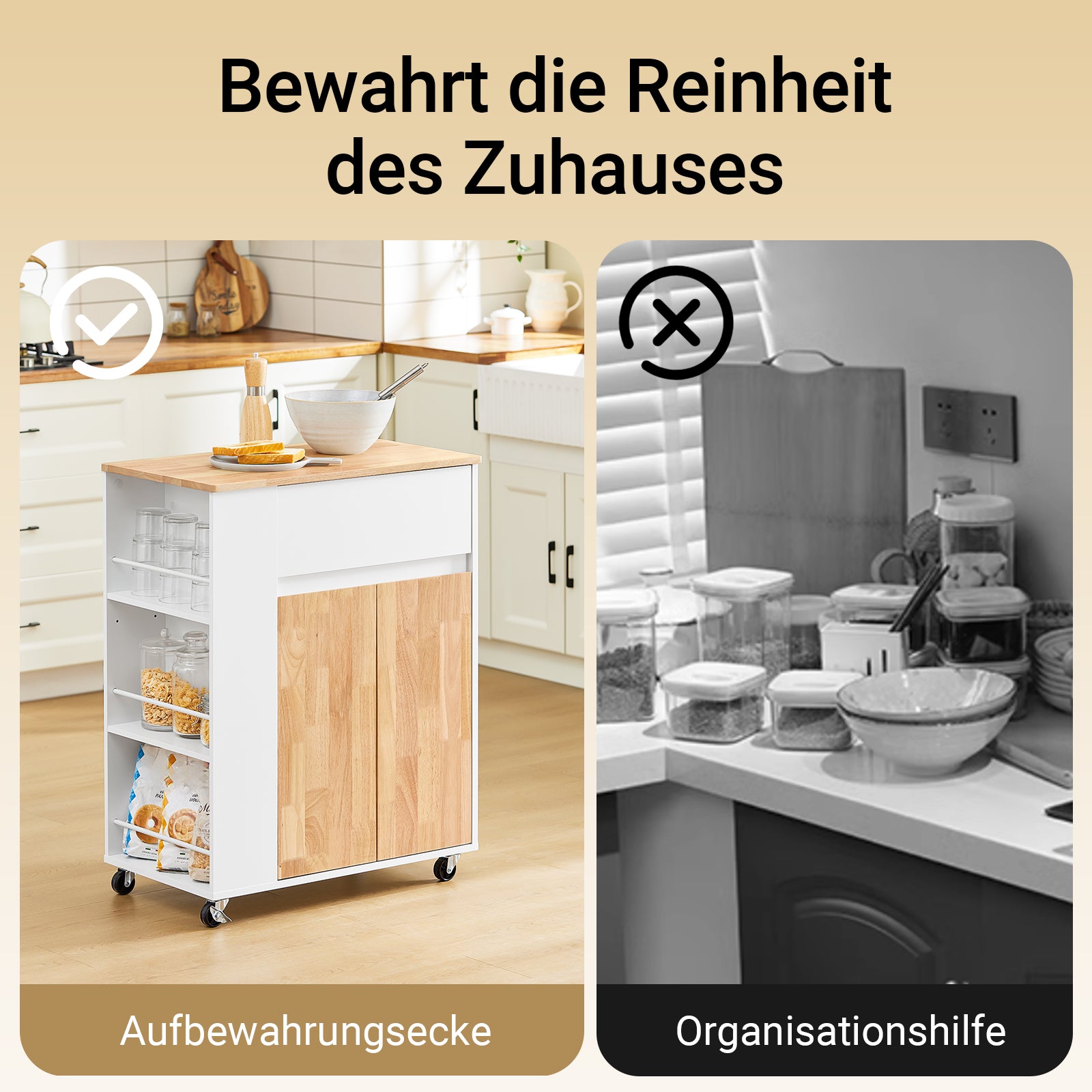 Chariot de cuisine SoBuy avec plan de travail, chariot de service à roulettes, blanc, L 70 x H 90 x P 40 cm, FKW132-WN