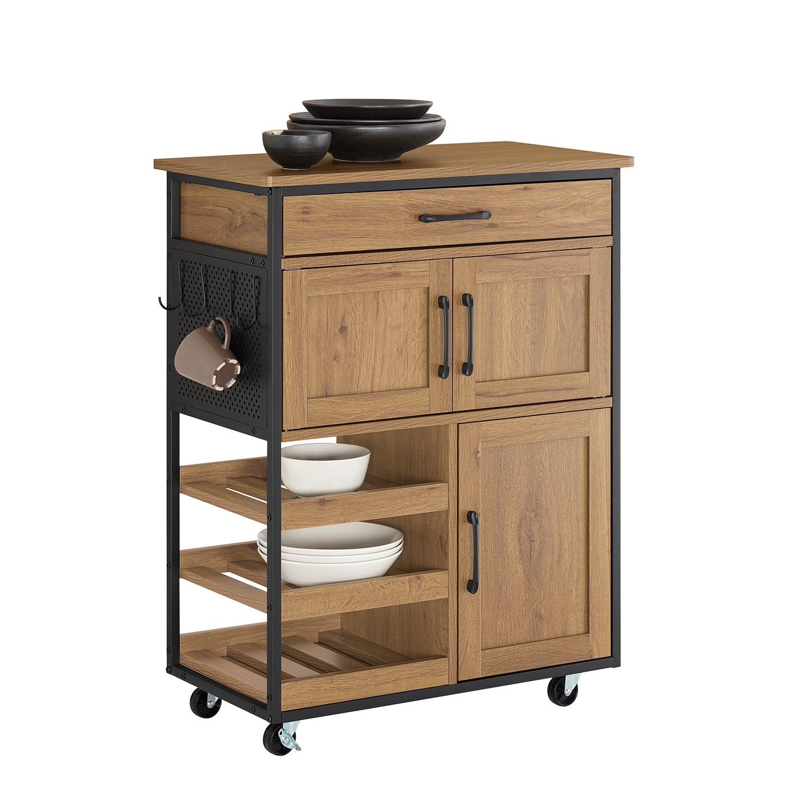 SoBuy | Servierwagen mit Rollen | Küchenwagen mit Arbeitsplatte | Vintagebraun | 67x88x37cm | FKW134-N