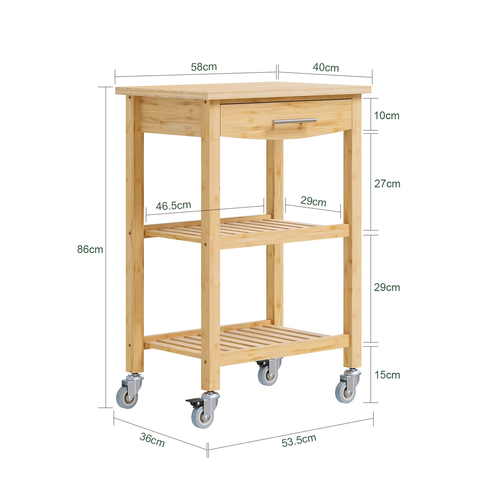 SoBuy | Chariot de cuisine en bambou carbonisé | 58×86×40cm | FKW135-N