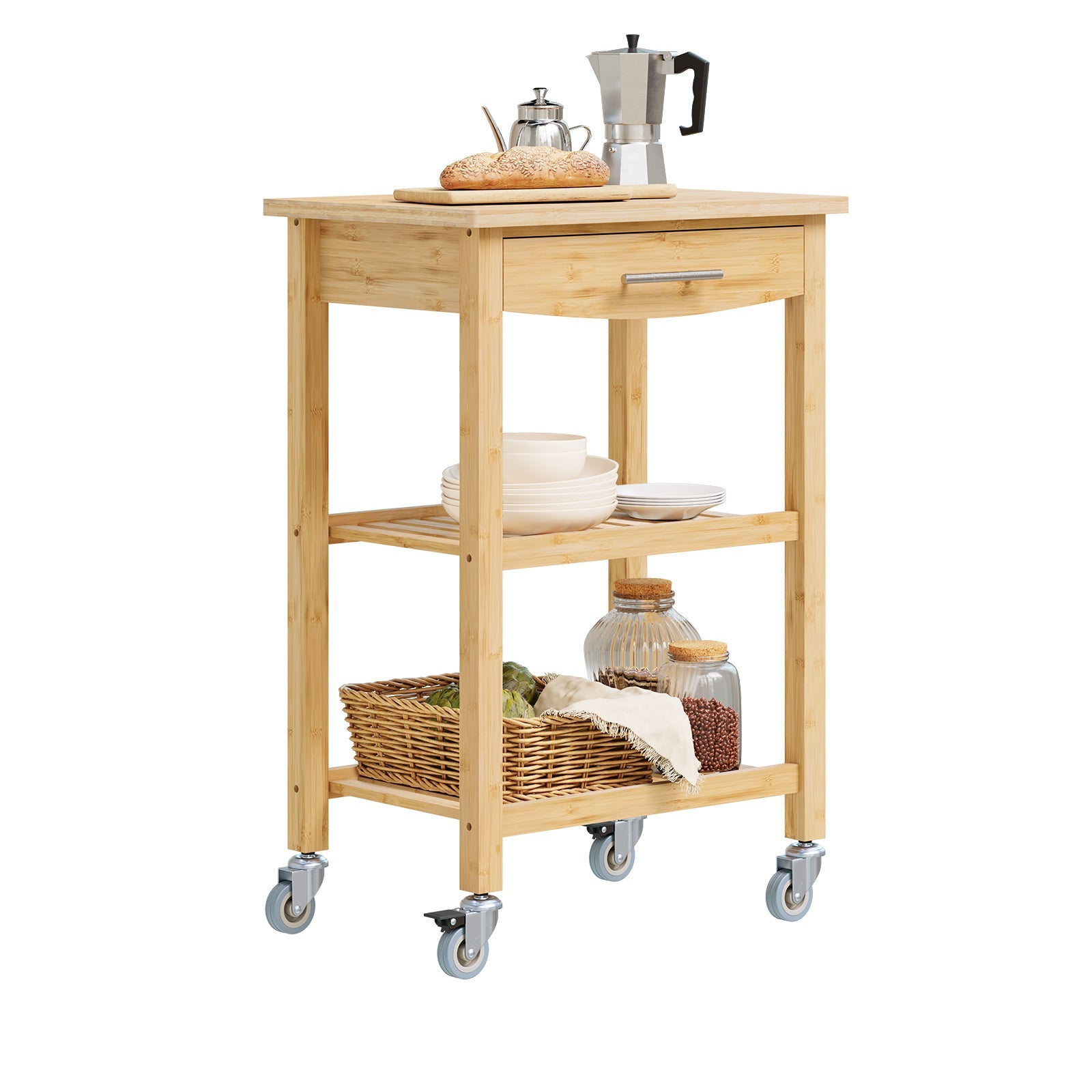 SoBuy | Chariot de cuisine en bambou carbonisé | 58×86×40cm | FKW135-N