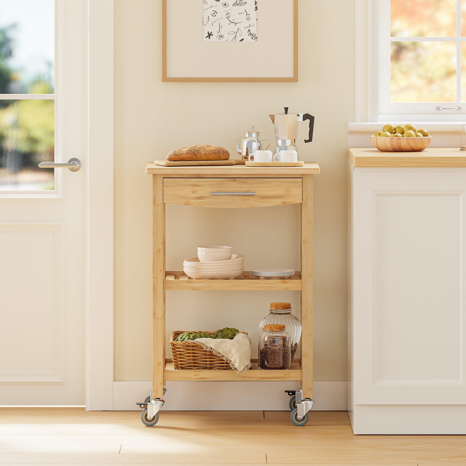 SoBuy | Carrello da cucina in bambù carbonizzato | 58×86×40cm | FKW135-N