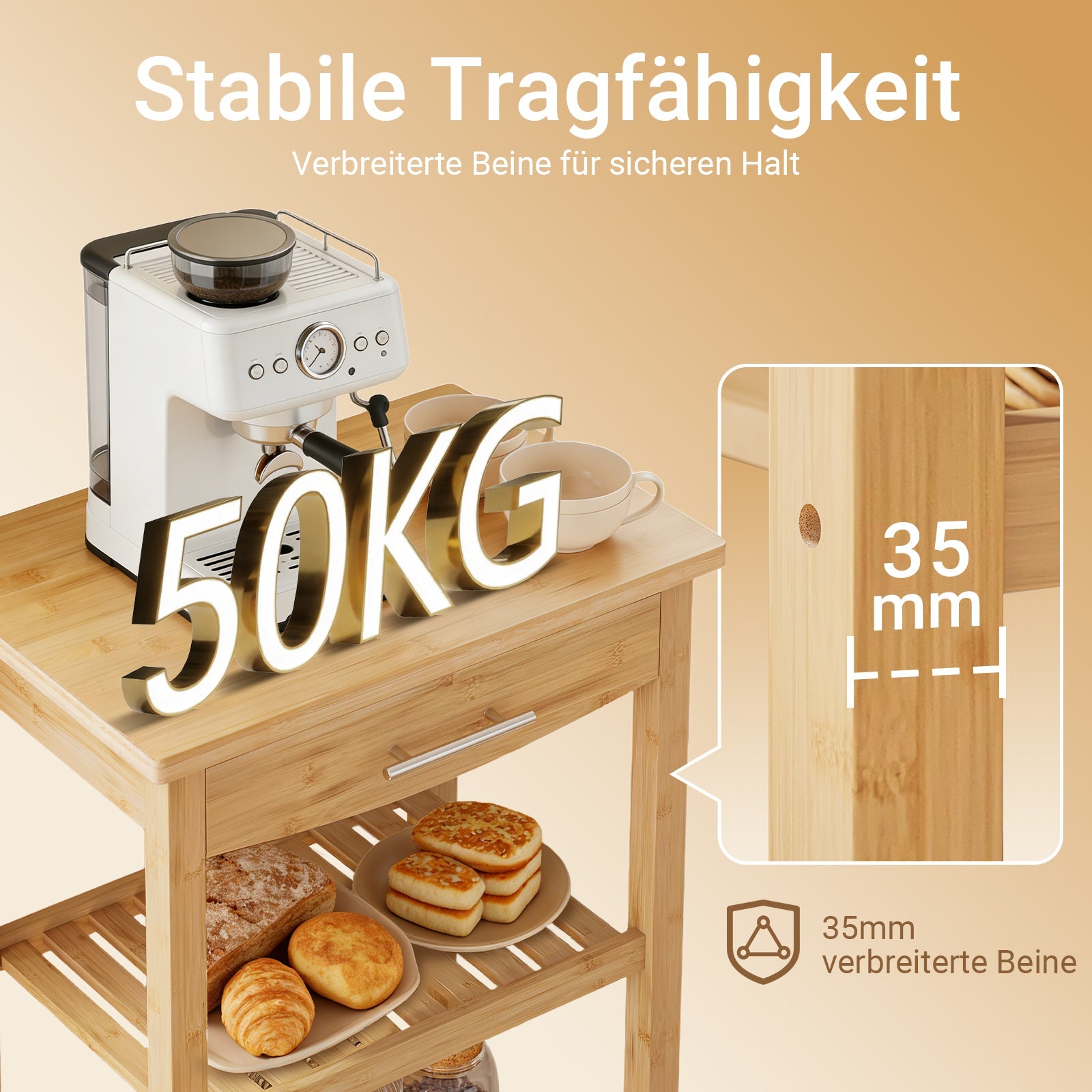 SoBuy | Carrello da cucina in bambù carbonizzato | 58×86×40cm | FKW135-N