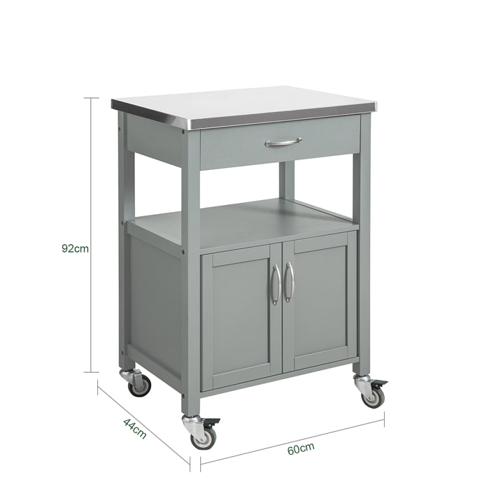SoBuy Chariot de cuisine Desserte en acier inoxydable Gris clair 60x92x44cm FKW22-HG