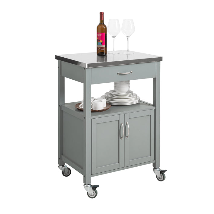 SoBuy Chariot de cuisine Desserte en acier inoxydable Gris clair 60x92x44cm FKW22-HG