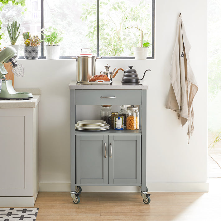 SoBuy Chariot de cuisine Desserte en acier inoxydable Gris clair 60x92x44cm FKW22-HG