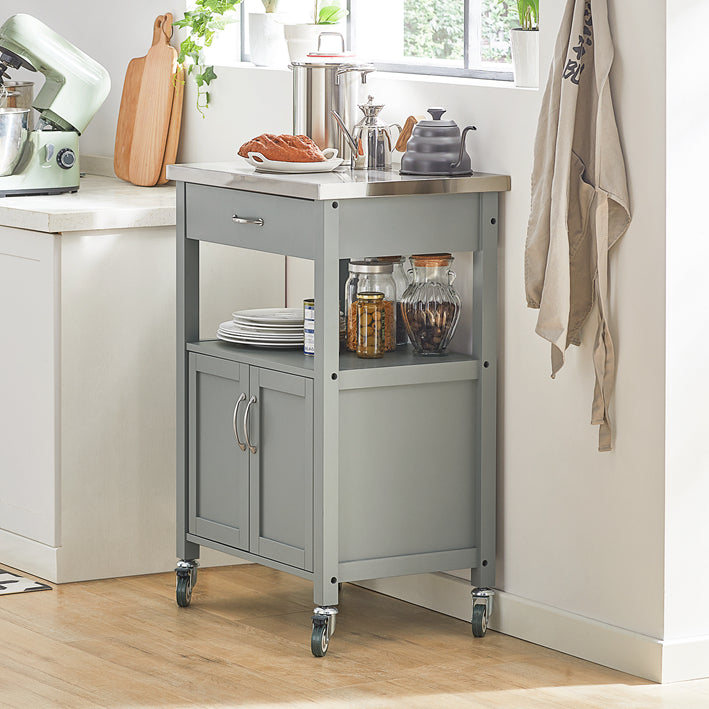 Chariot de cuisine SoBuy en acier inoxydable gris clair 60 x 92 x 44 cm FKW22-HG