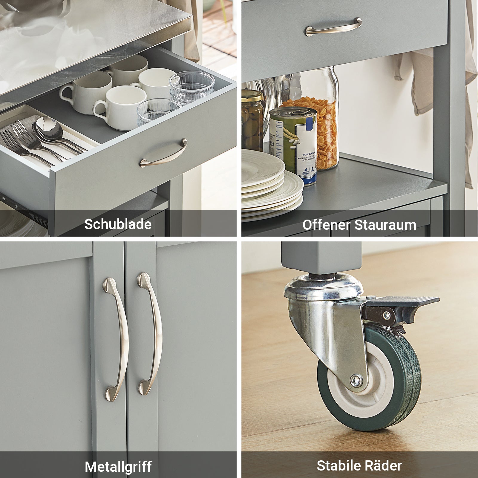 Chariot de cuisine SoBuy en acier inoxydable gris clair 60 x 92 x 44 cm FKW22-HG