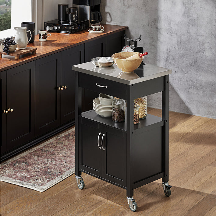 SoBuy Carrello da Cucina Carrello di Servizio in Acciaio Inox Nero 60x92x45cm FKW22-SCH