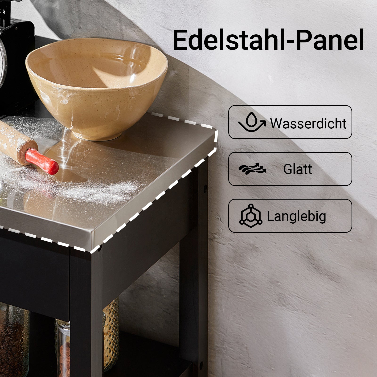 SoBuy Küchenwagen Servierwagen aus Edelstahl Schwarz 60x92x45cm FKW22-SCH