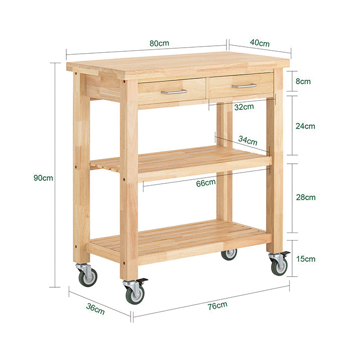 SoBuy | Carrello da cucina | in legno di caucciù | Carrello di servizio | FKW24-II-N