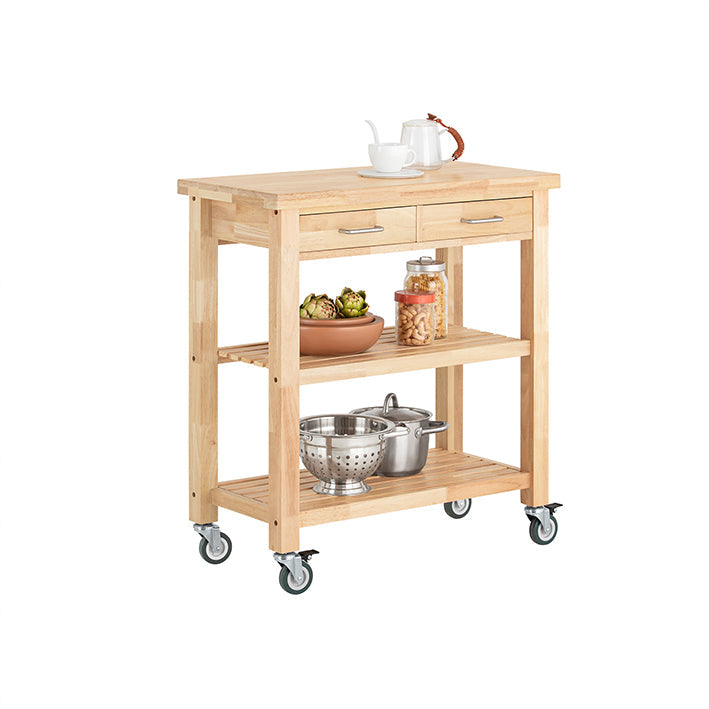 SoBuy | Carrello da cucina | in legno di caucciù | Carrello di servizio | FKW24-II-N