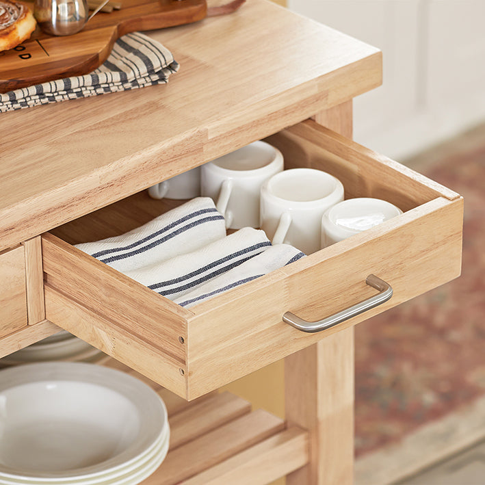 SoBuy | Carrello da cucina | in legno di caucciù | Carrello di servizio | FKW24-II-N
