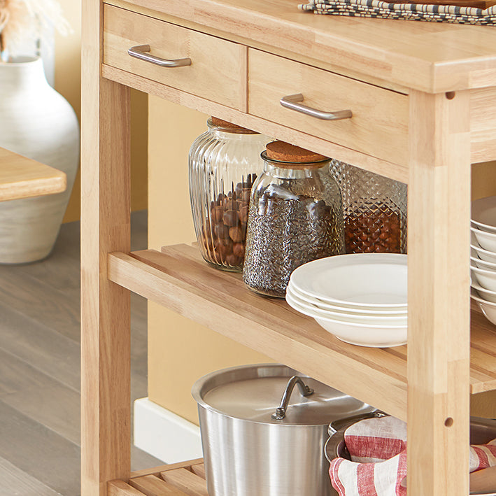 SoBuy | Carrello da cucina | in legno di caucciù | Carrello di servizio | FKW24-II-N