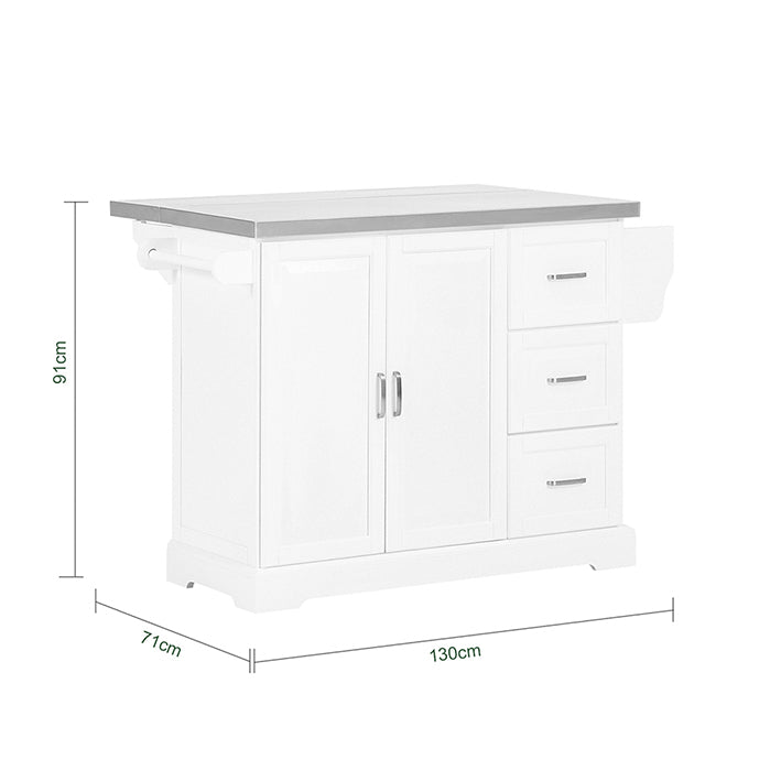 SoBuy | Isola da cucina | Carrello da cucina con piano di lavoro estensibile | Armadio da cucina bianco | FKW41-ST