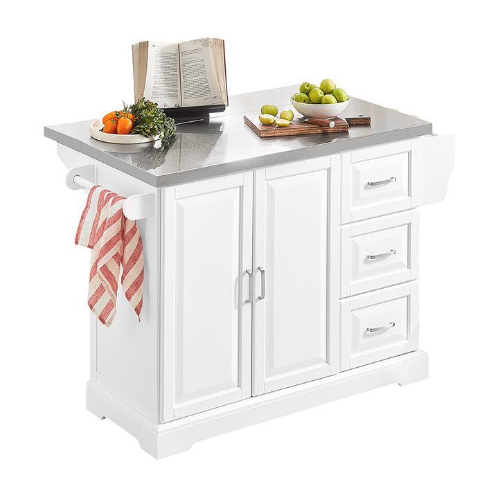 SoBuy | Isola da cucina | Carrello da cucina con piano di lavoro estensibile | Armadio da cucina bianco | FKW41-ST