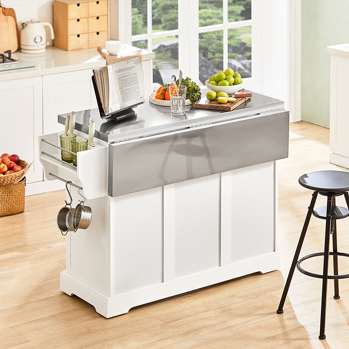 SoBuy | Isola da cucina | Carrello da cucina con piano di lavoro estensibile | Armadio da cucina bianco | FKW41-ST