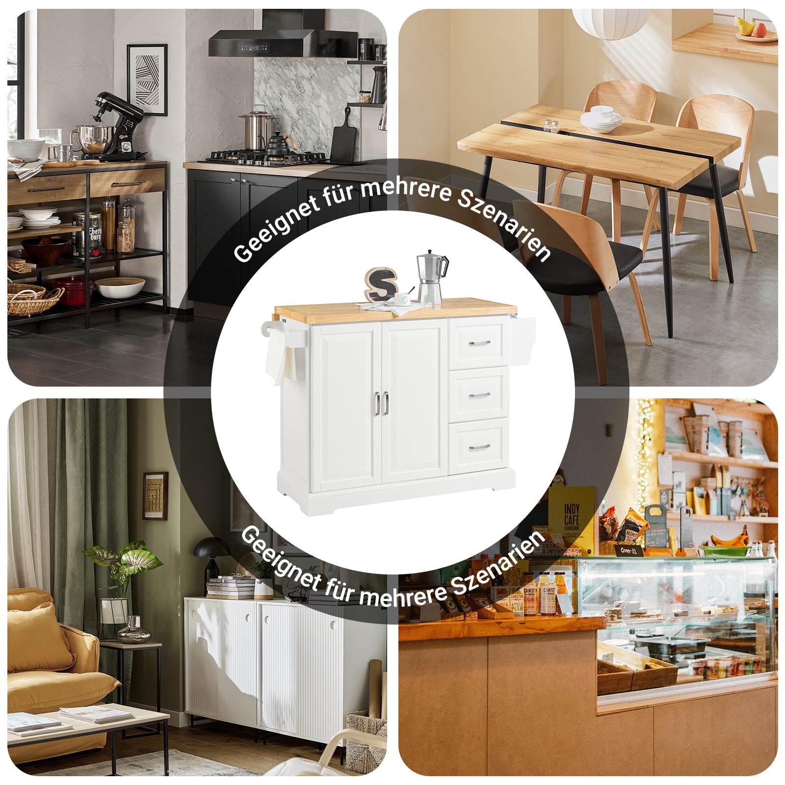 SoBuy | Îlot de cuisine | Chariot de cuisine avec plan de travail extensible | Meuble de cuisine blanc | FKW41-WN