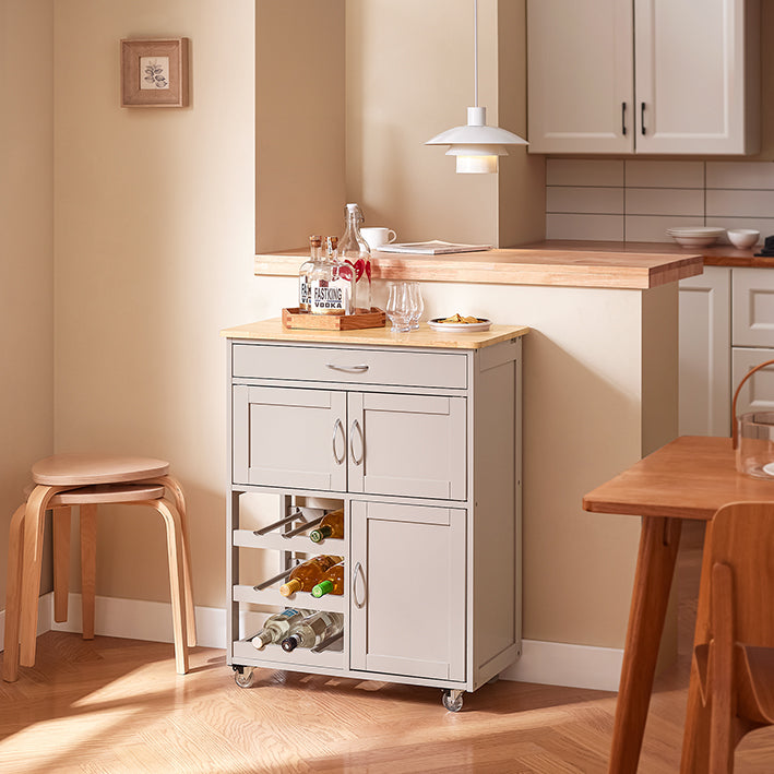 SoBuy | Chariot de service | avec étagères à bouteilles | Chariot de cuisine | Kaki | 67 x 86 x 38 cm | FKW45-KA