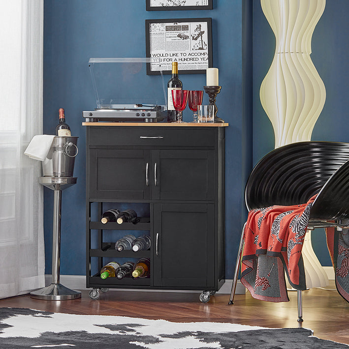 SoBuy Carrello da Cucina con Portabottiglie Nero 67x87x38cm FKW45-SCH
