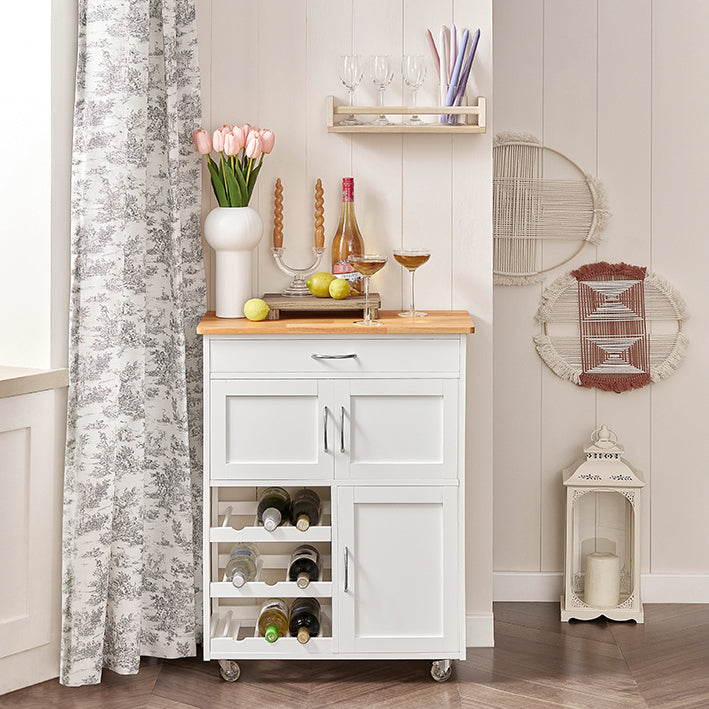 SoBuy Carrello da Cucina con portabottiglie Bianco 67x86x38cm FKW45-WN