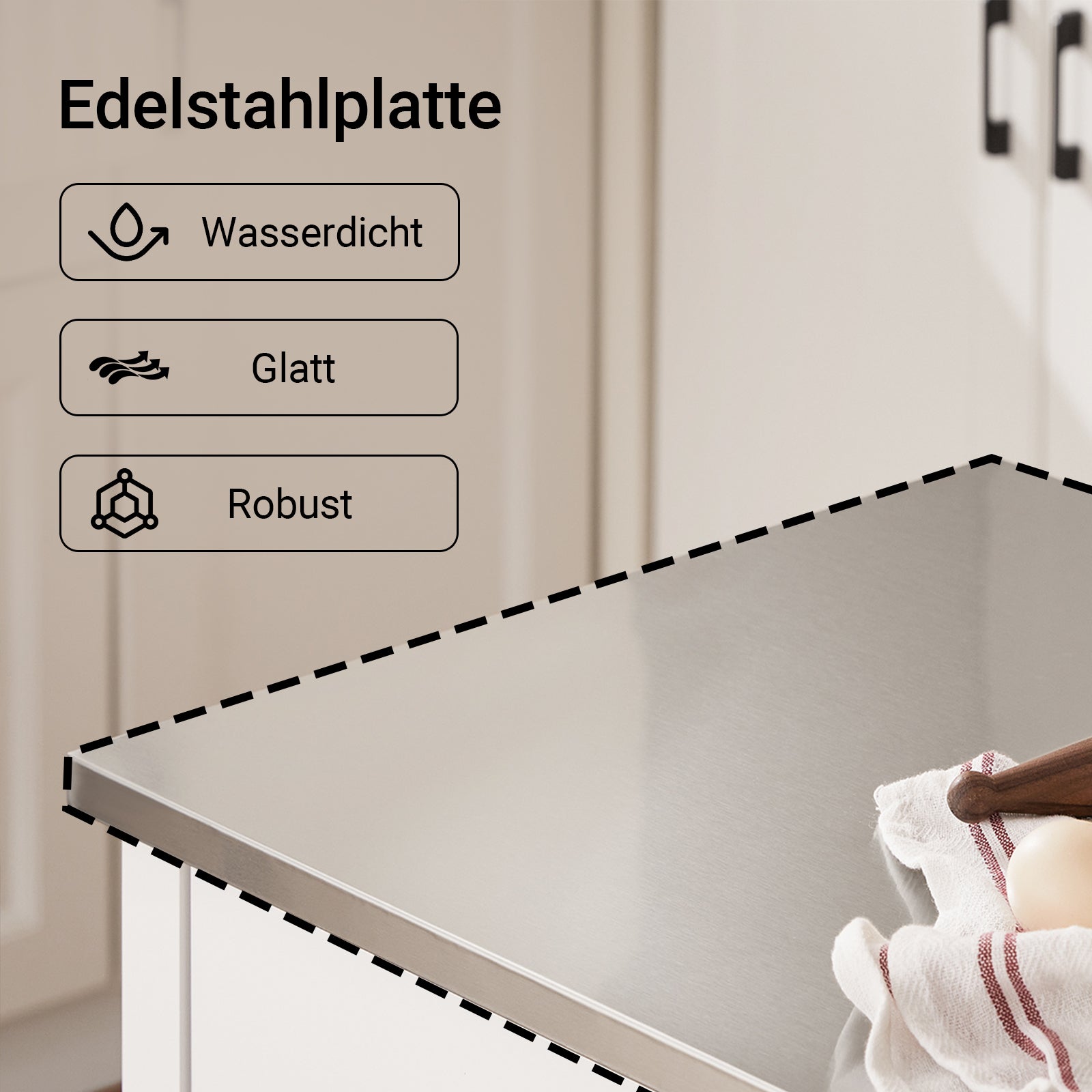 SoBuy | Desserte de cuisine avec plateau en acier inoxydable | Buffet | Desserte blanche | 81 x 90 x 45 cm | FKW47-II-W