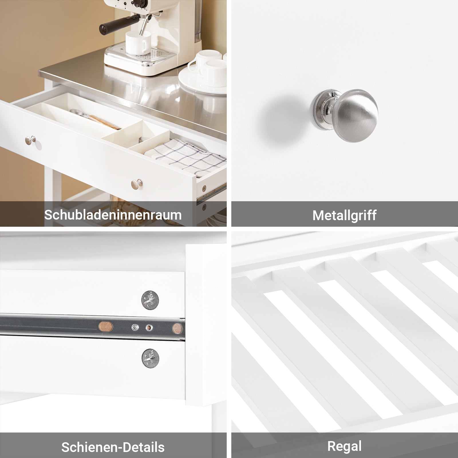 SoBuy | Desserte de cuisine avec plateau en acier inoxydable | Buffet | Desserte blanche | 81 x 90 x 45 cm | FKW47-II-W