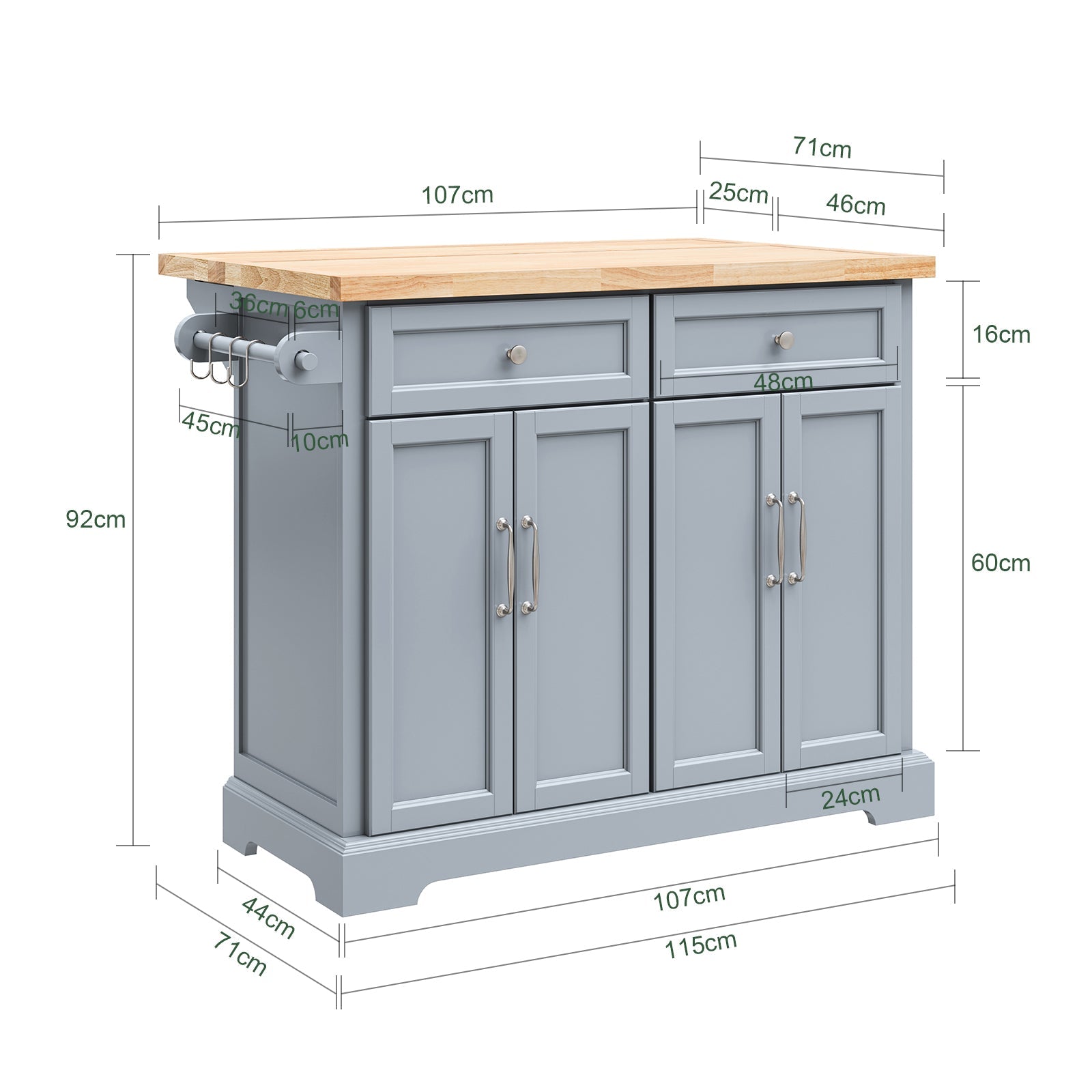 SoBuy | Isola da Cucina | Carrello da Cucina con Piano di Lavoro Estensibile | Armadietto da Cucina | FKW71-II-HG
