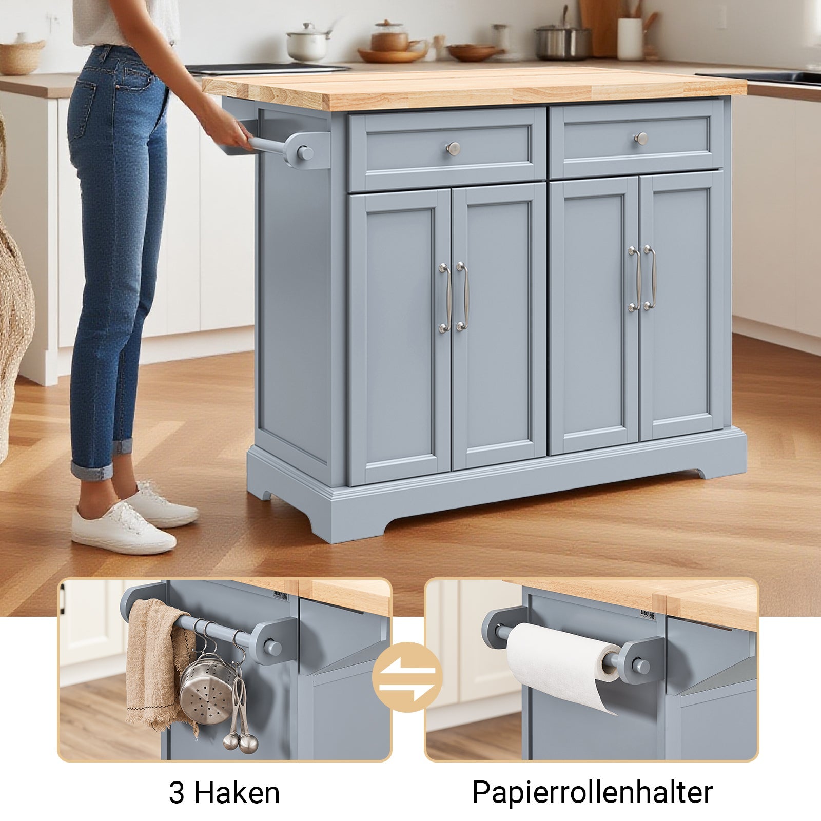 SoBuy | Isola da Cucina | Carrello da Cucina con Piano di Lavoro Estensibile | Armadietto da Cucina | FKW71-II-HG