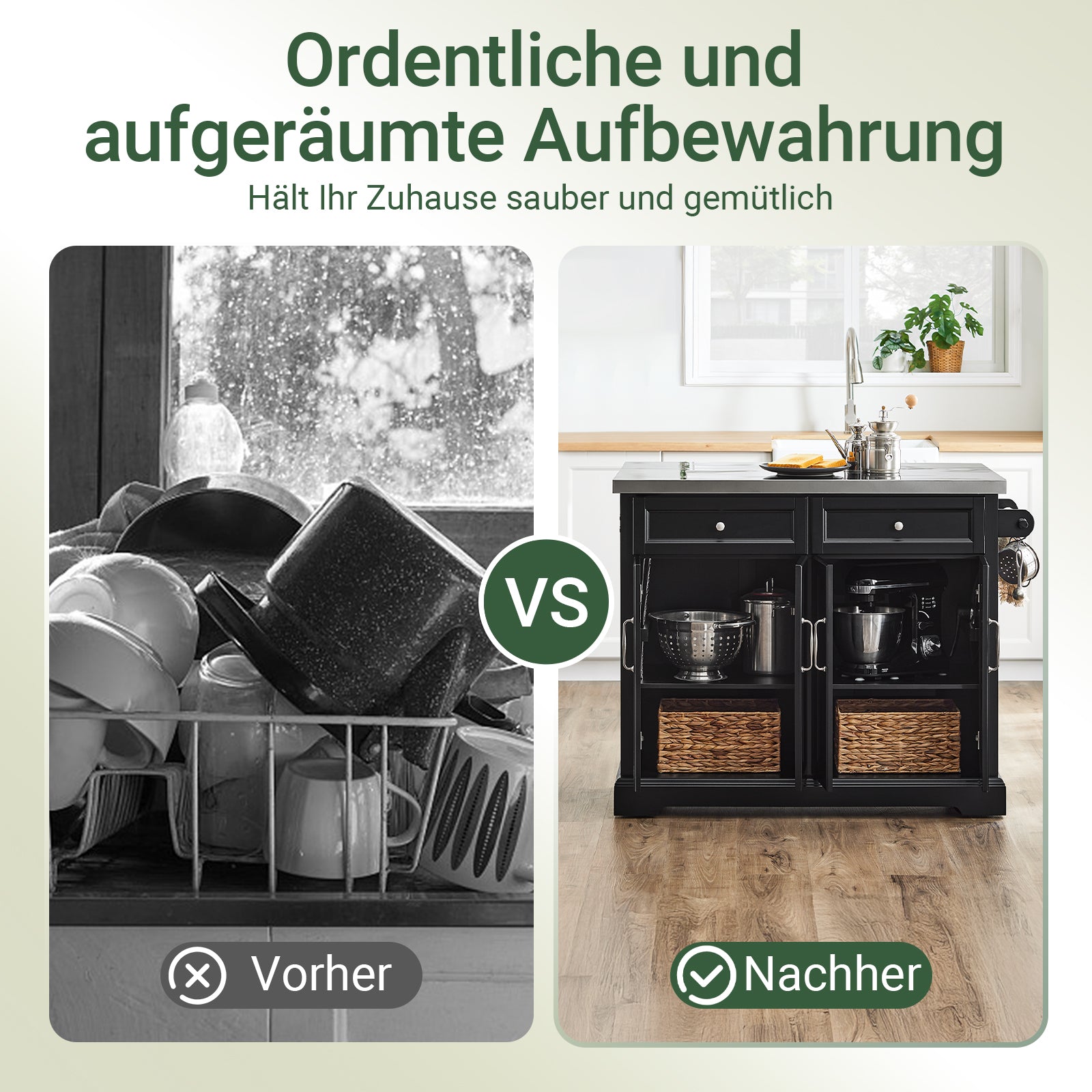 SoBuy | Kücheninsel | Küchenwagen mit erweiterbarer Arbeitsfläche Schwarz | FKW71-II-SCH