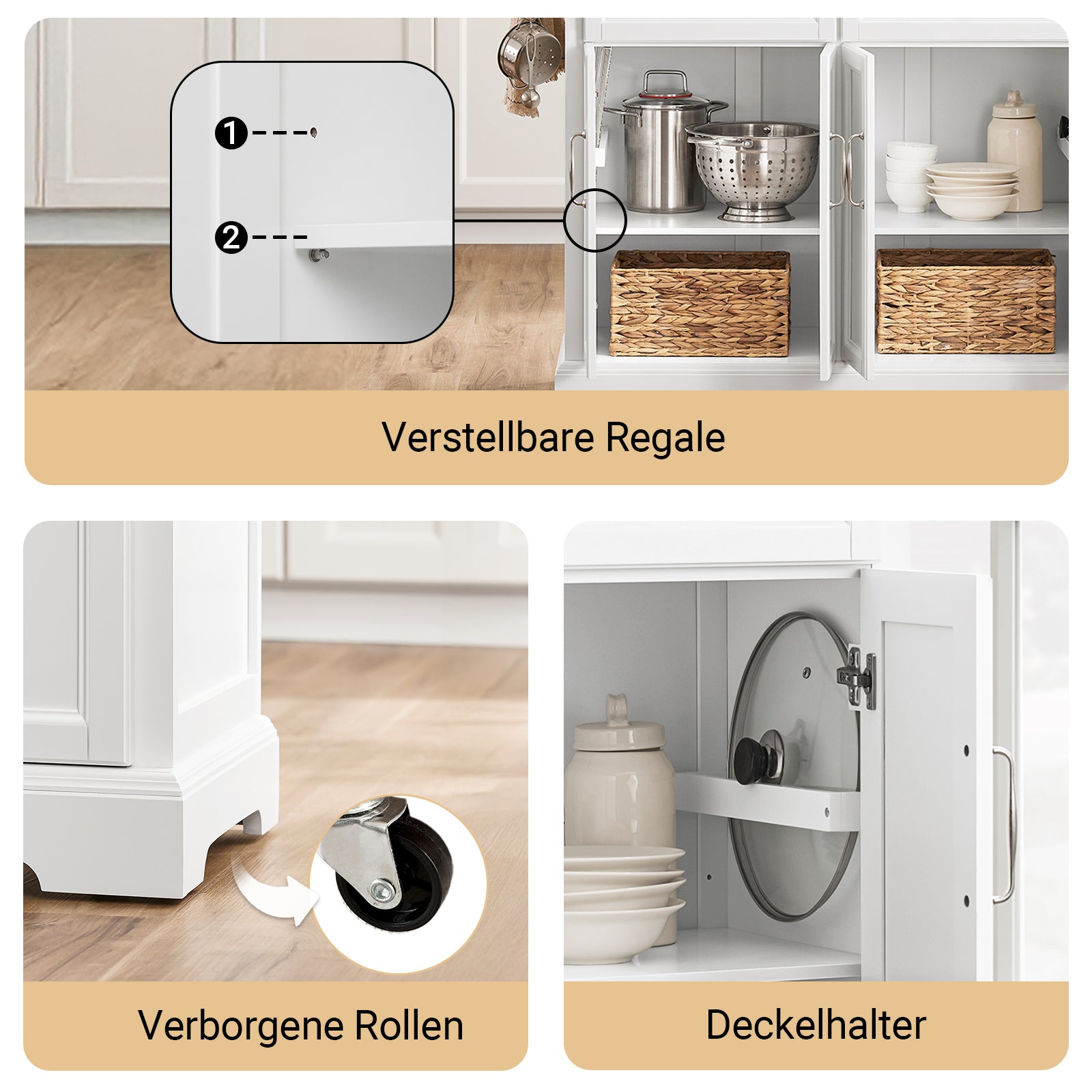 SoBuy | Kücheninsel | Küchenwagen mit erweiterbarer Arbeitsfläche | Küchenschrank Weiß | FKW71-II-WN