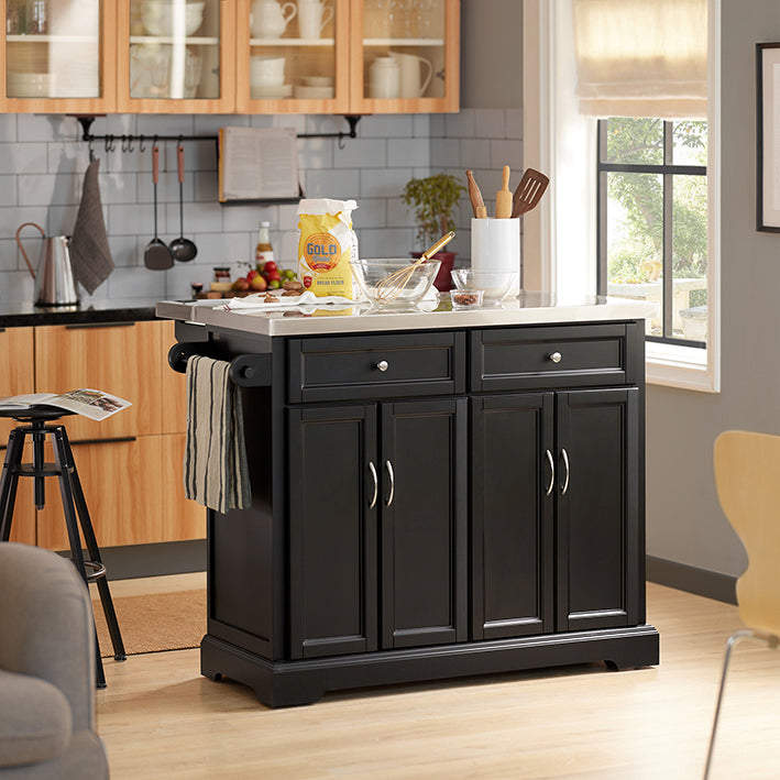 SoBuy | Isola da Cucina | Carrello da Cucina con Piano di Lavoro Estensibile | Armadietto da Cucina Nero | FKW71-SCH