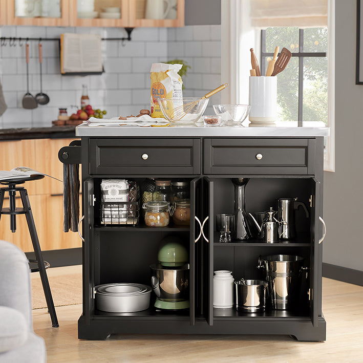 SoBuy | Isola da Cucina | Carrello da Cucina con Piano di Lavoro Estensibile | Armadietto da Cucina Nero | FKW71-SCH