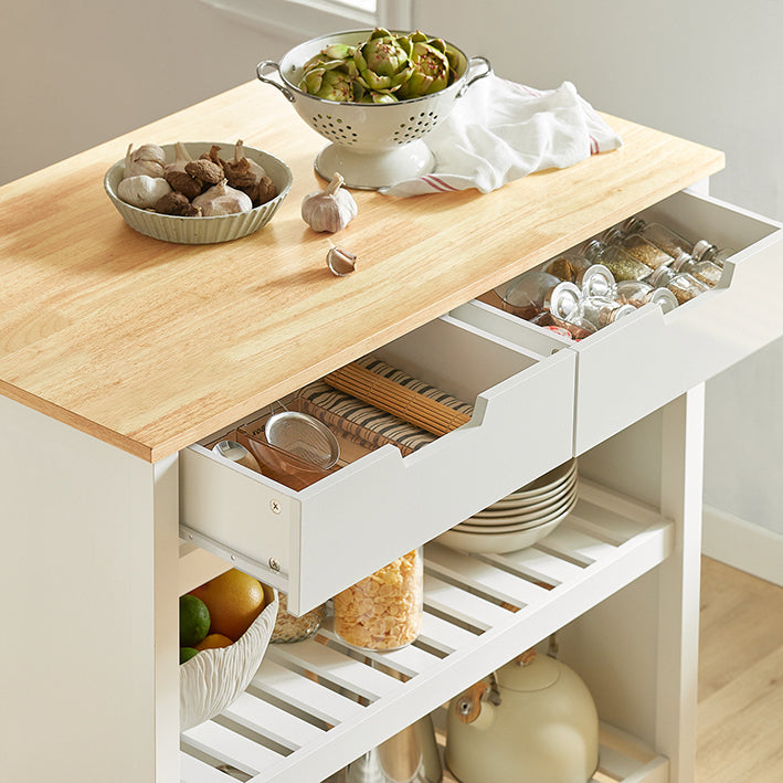 SoBuy | Îlot de cuisine | Meuble de cuisine | Desserte de cuisine | Blanc-Naturel | FKW74-WN