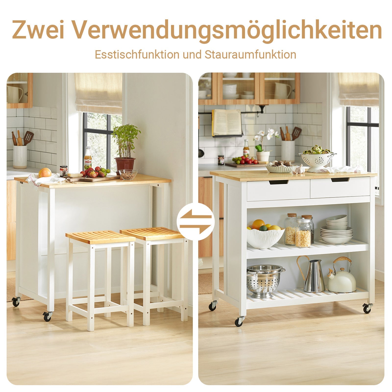 SoBuy | Isola da cucina | Credenza da cucina | Carrello da cucina | Bianco-Naturale | FKW74-WN