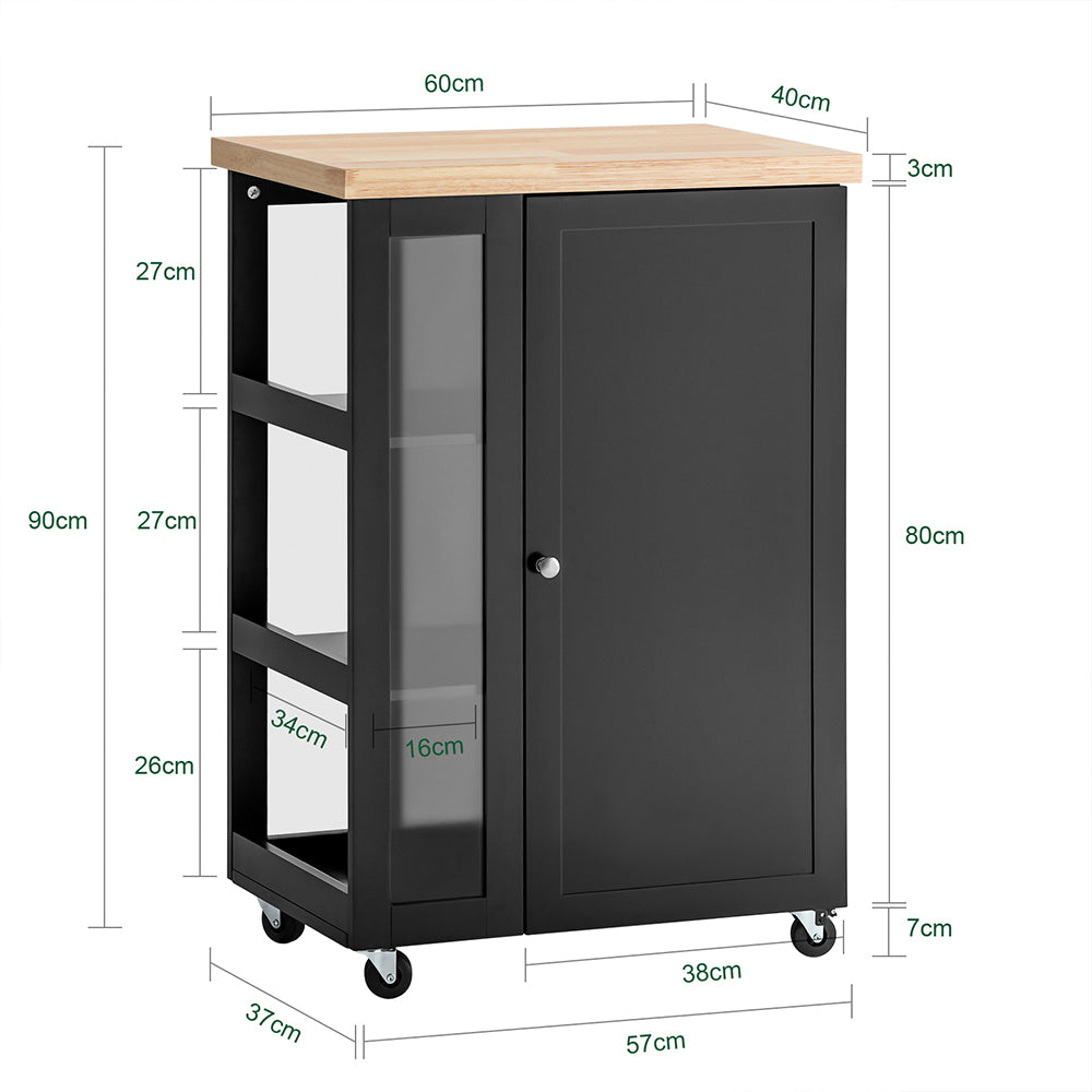 SoBuy Küchenwagen mit 3 Ablagefächern Schwarz 60x90x40cm FKW75-SCH