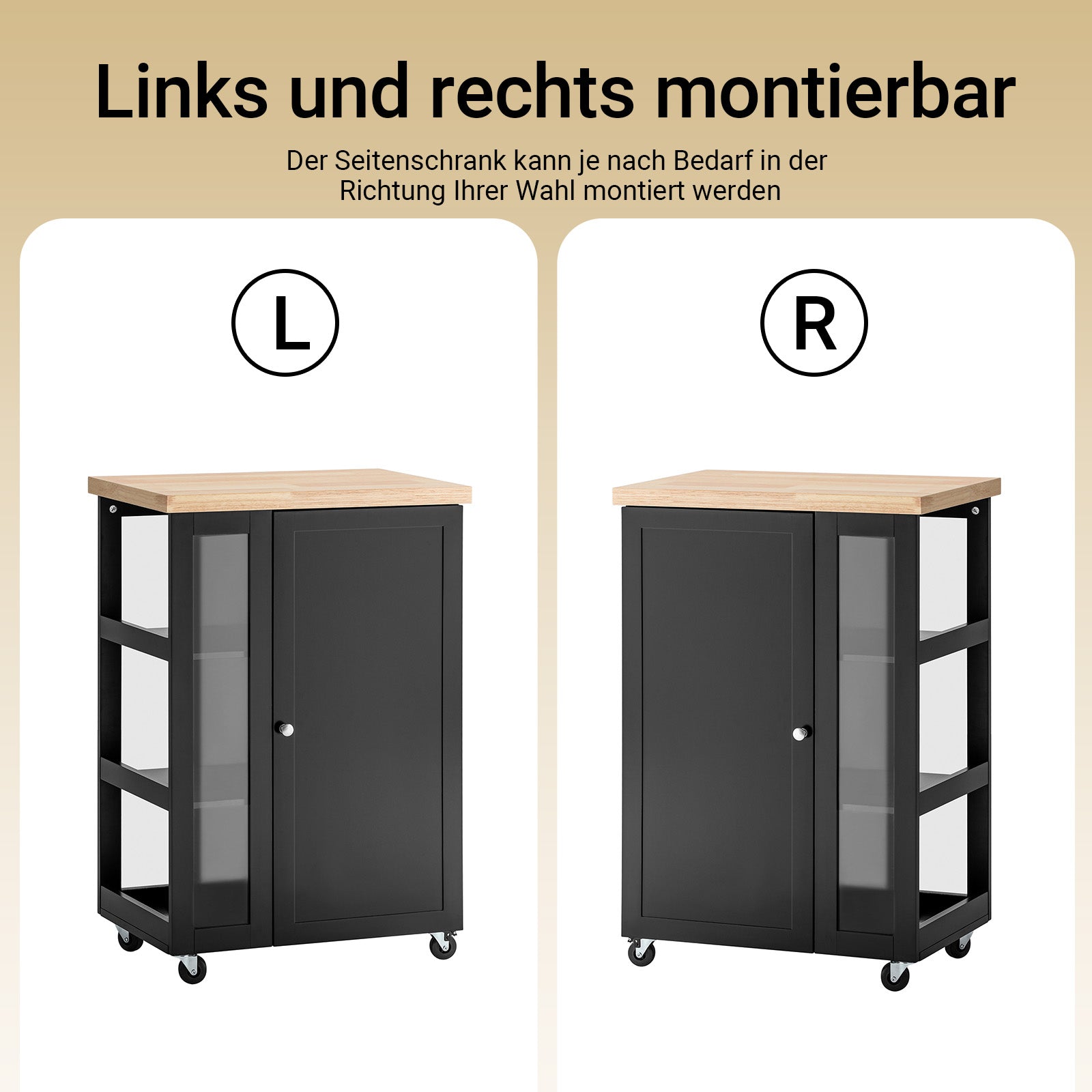 SoBuy Küchenwagen mit 3 Ablagefächern Schwarz 60x90x40cm FKW75-SCH